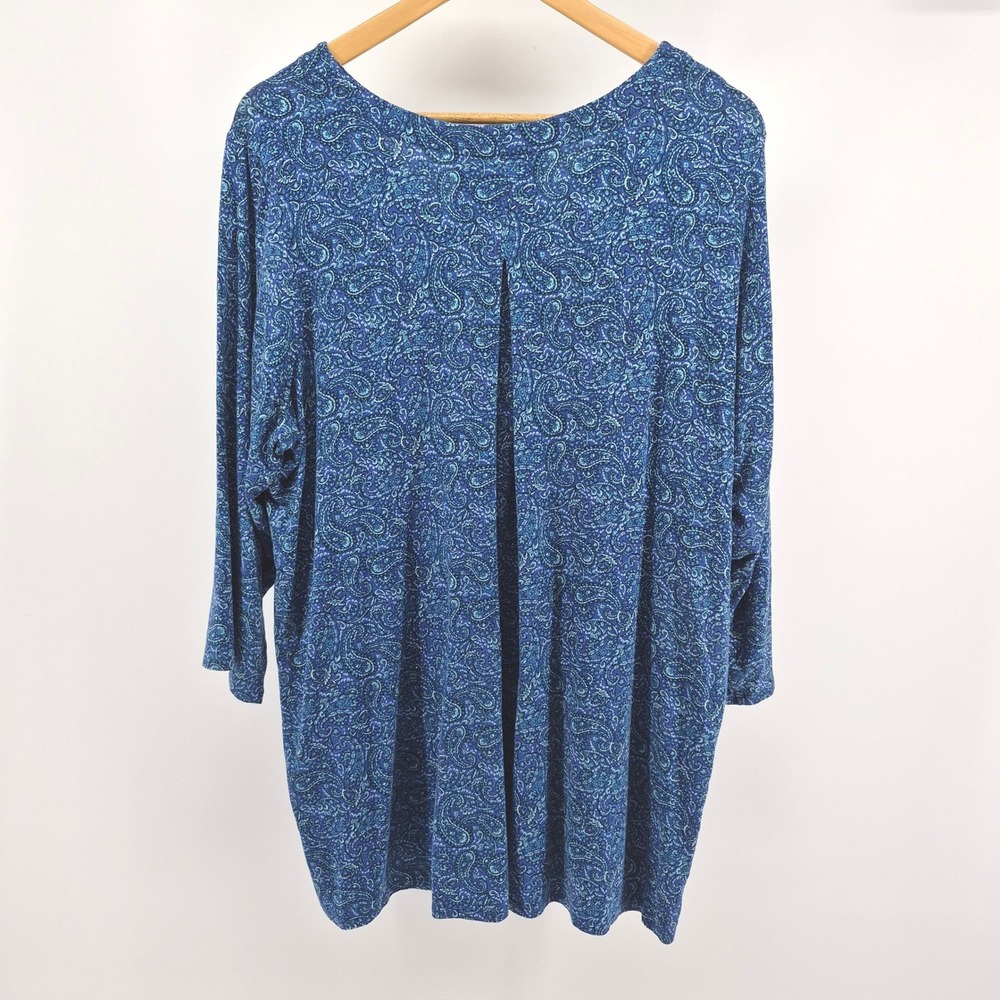 J. Jill Wearever Paisley Tunic Top XL Tall Blue Teal V-Neck 3/4 Sleeve Stretch - Picture 10 of 12